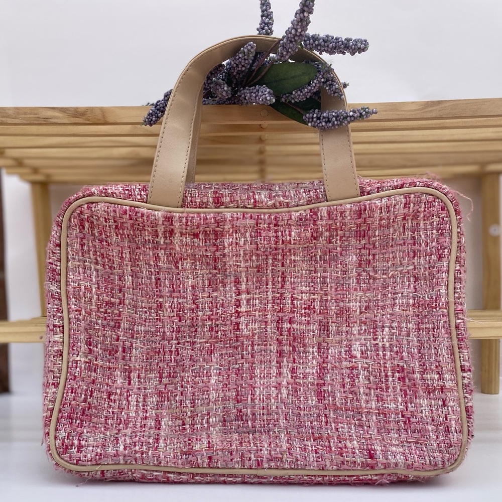 Pink Tweed Cosmetic Bag